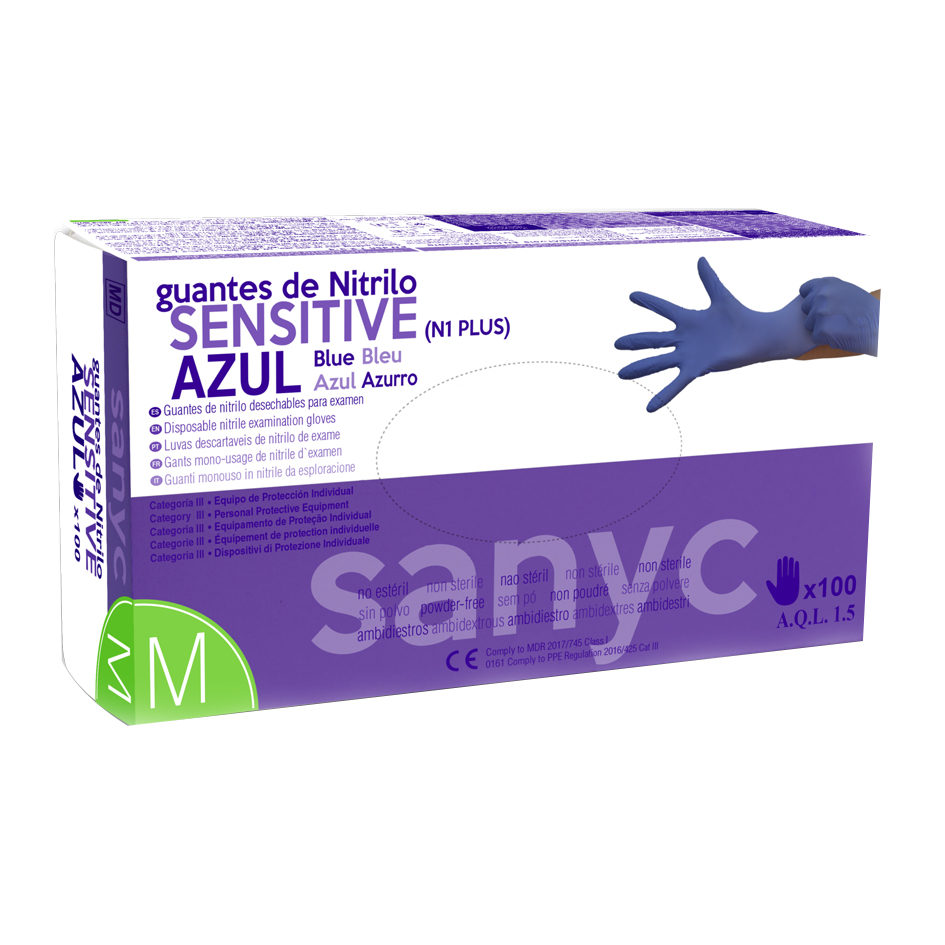 GUANTE NITRILO AZUL SENSITIVE T-L C/100 UDS